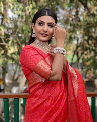 Candy Red Woven Patola Silk Saree