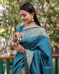 Sky Blue Woven Patola Silk Saree