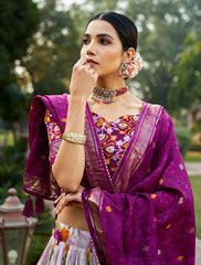 The artistry of Tussar silk and the mesmerizing allure of ikkat Patola prints with this exquisite lehenga choli