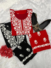 Red Rayon Fency Kurta With Plazza Set
