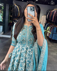 Blue Hand-Embroidered Heavy Anarkali Suit Set