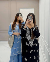 Blue Chikankari Kurta With Sharara Set