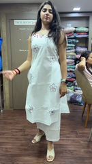 Off White Mirror Work Cotton Kurta With Pants