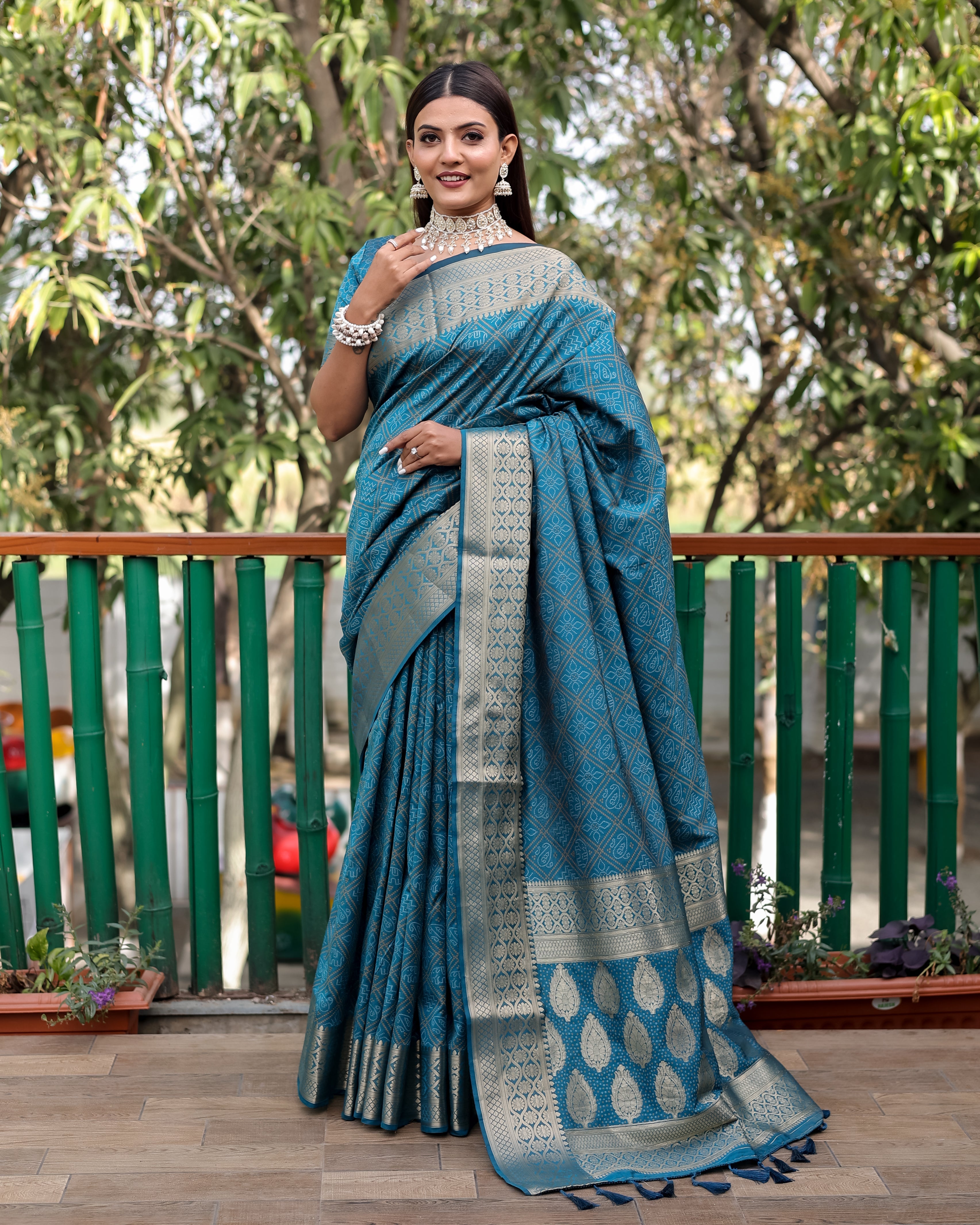 Sky Blue Woven Patola Silk Saree