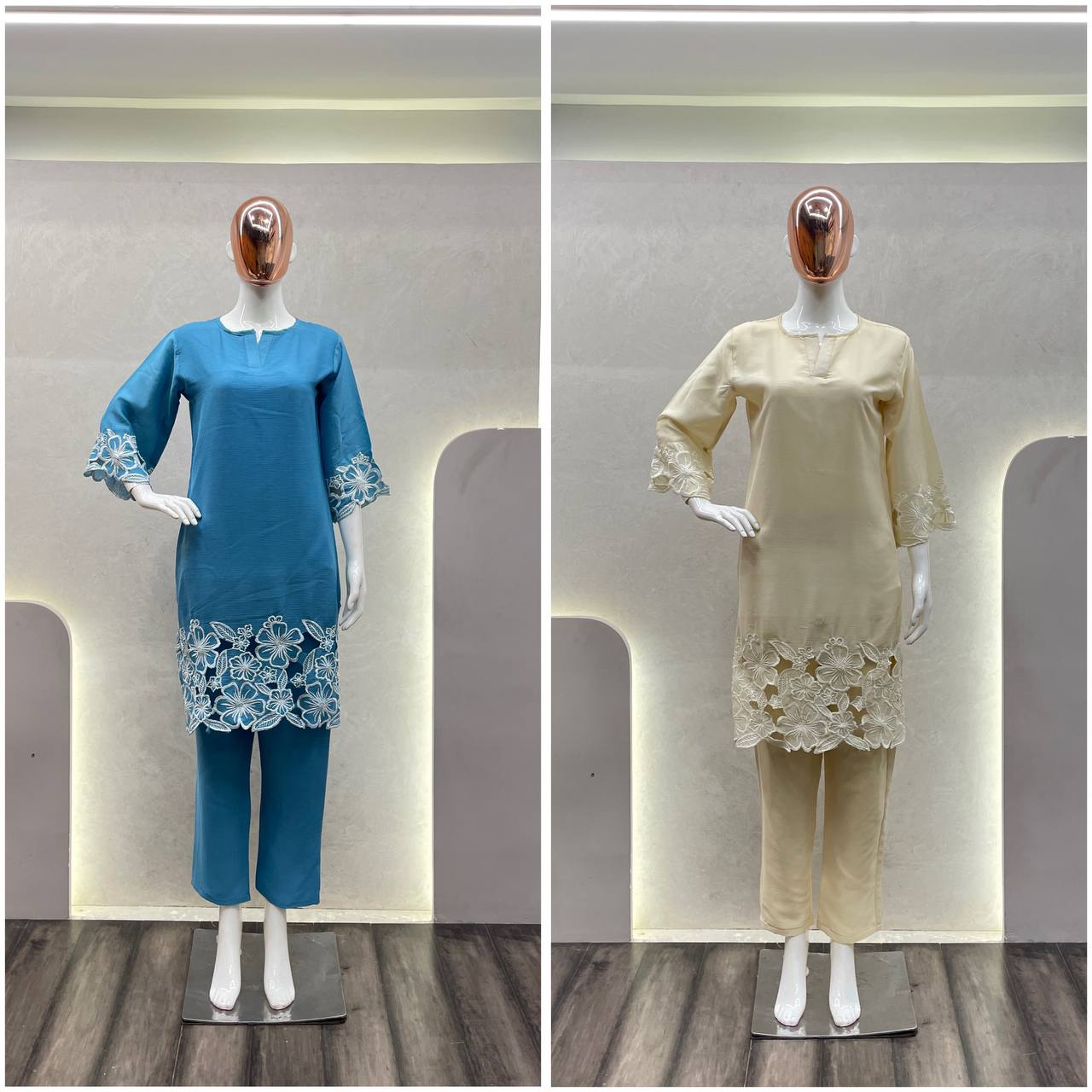 New Designer Exclusive Heavy Chinon Fabric With Embroidery Work Co-Ord Sets