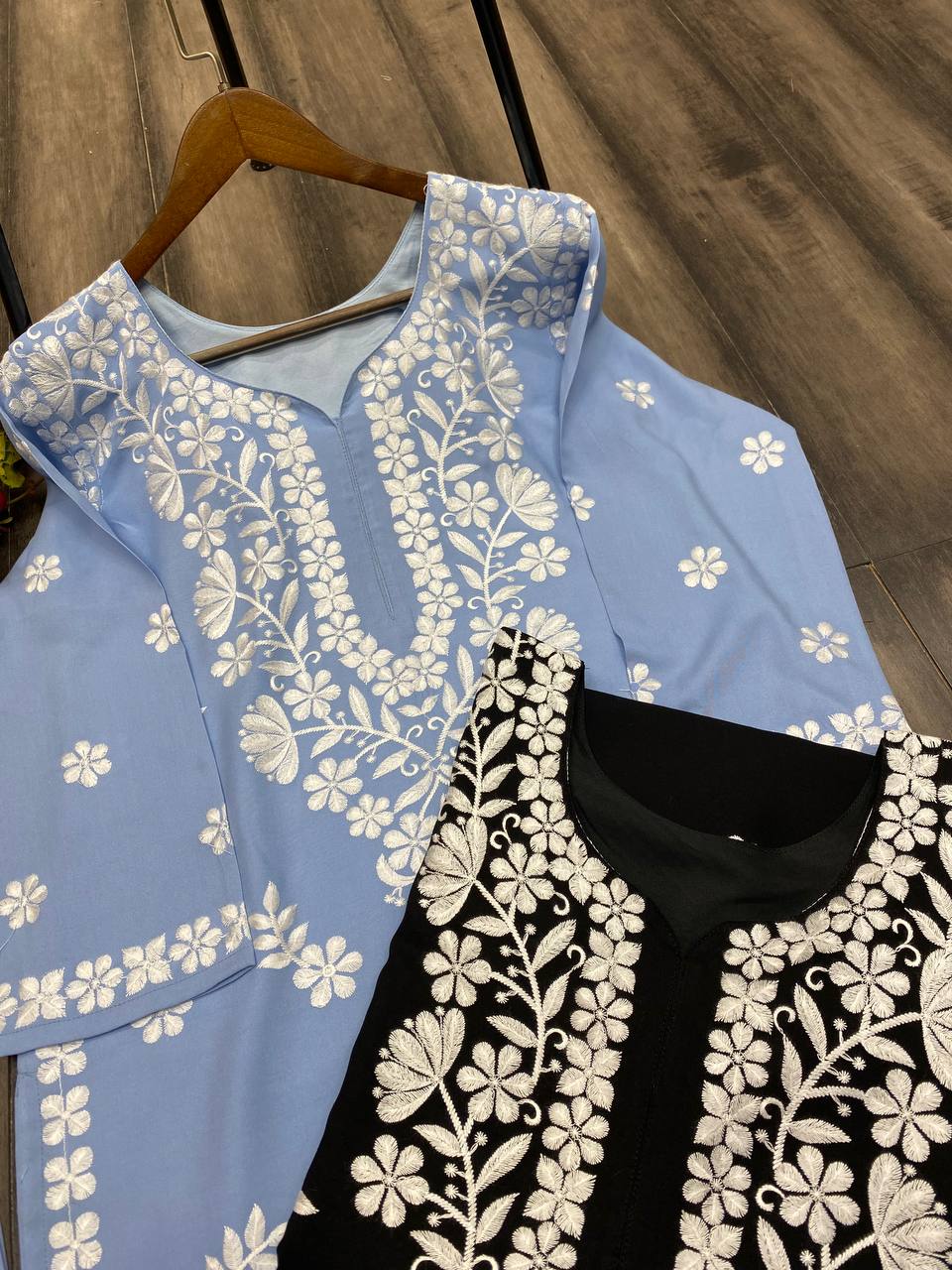 Blue Chikankari Kurta With Sharara Set